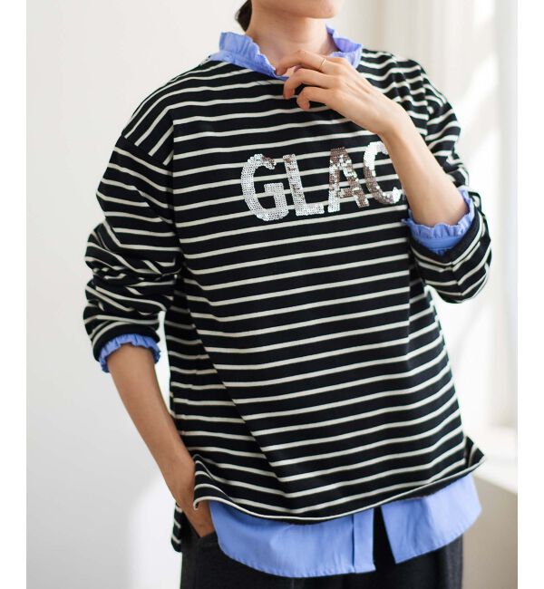 le.coeur blanc「《手洗い可能》GLACEスパンコールロゴボーダー」|Tシャツ・カットソー|