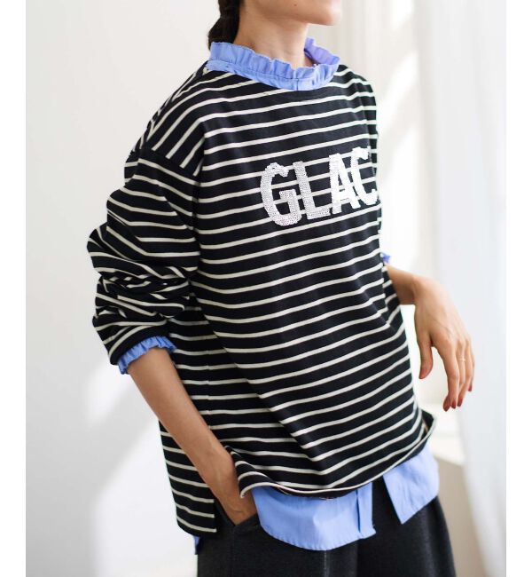 le.coeur blanc「《手洗い可能》GLACEスパンコールロゴボーダー」|Tシャツ・カットソー|