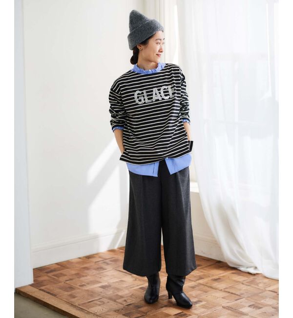 le.coeur blanc「《手洗い可能》GLACEスパンコールロゴボーダー」|Tシャツ・カットソー|