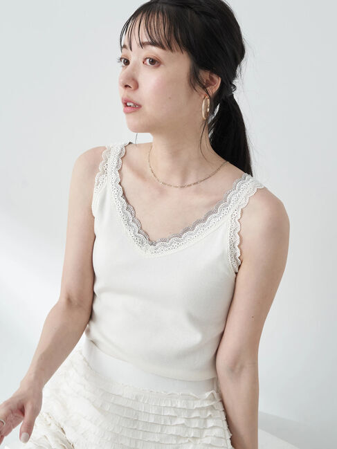 earth music&ecology「ダブルレースタンクトップ」|インナー|Ivory