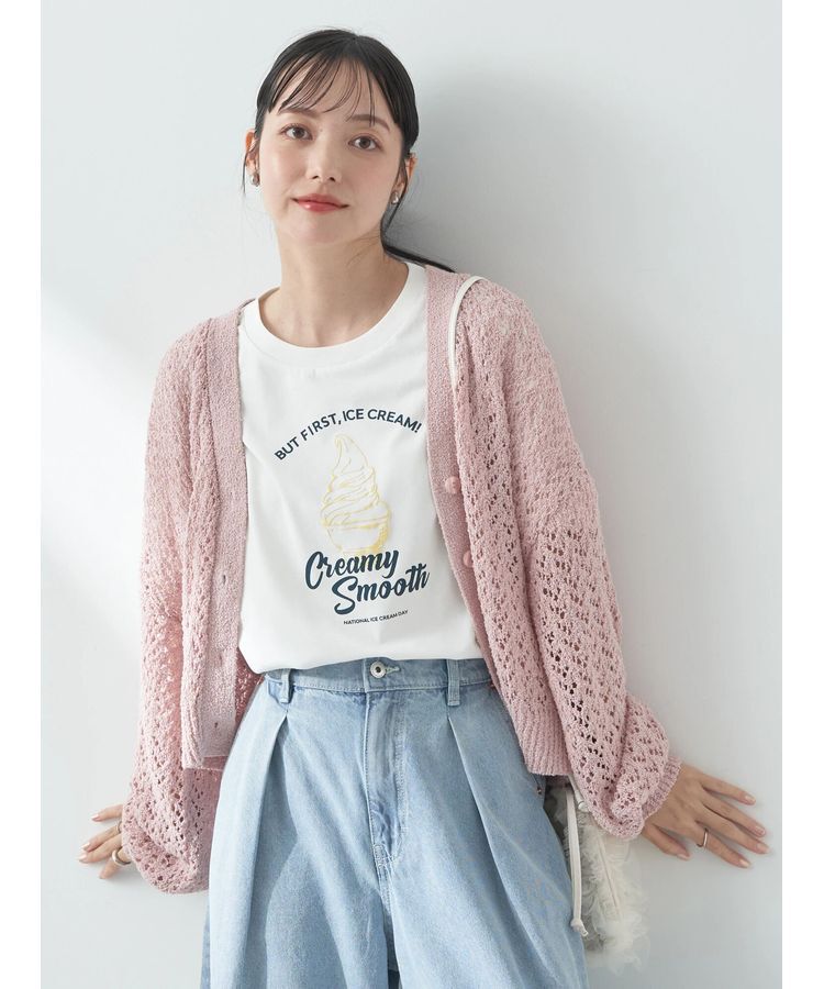 earth music&ecology「ファンシーヤーンすかしニットカーディガン」|カーディガン|Pink