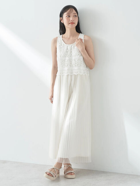 earth music&ecology「レースチュールプリーツワンピース」|ワンピース|Off White