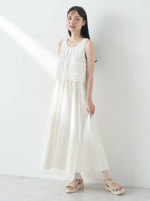 earth music&ecology「レースチュールプリーツワンピース」|ワンピース|