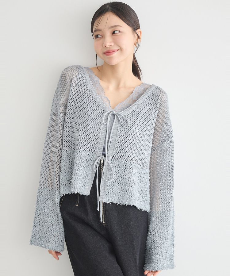 earth music&ecology「カールヤーンメッシュカーディガン」|カーディガン|グレイッシュブルー