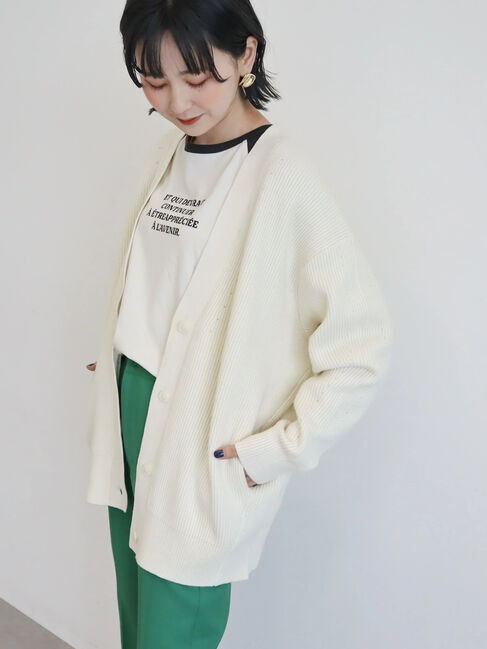  「パチパチしにくいVネック片畦ニットカーディガン」|カーディガン|