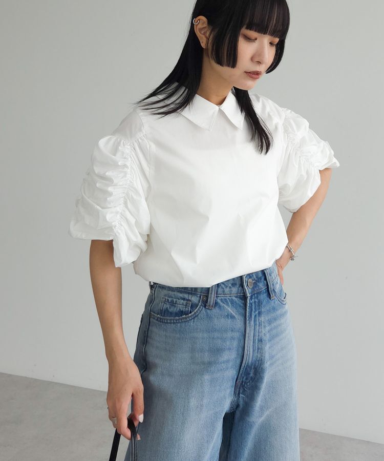 AnriettMusee「ギャザースリーブブラウス」|シャツ・ブラウス|Off White