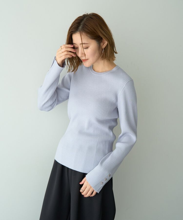 YECCA VECCA「袖釦クルーネックリブニット」|ニット・セーター|