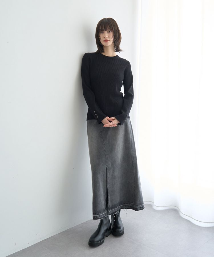 YECCA VECCA「袖釦クルーネックリブニット」|ニット・セーター|