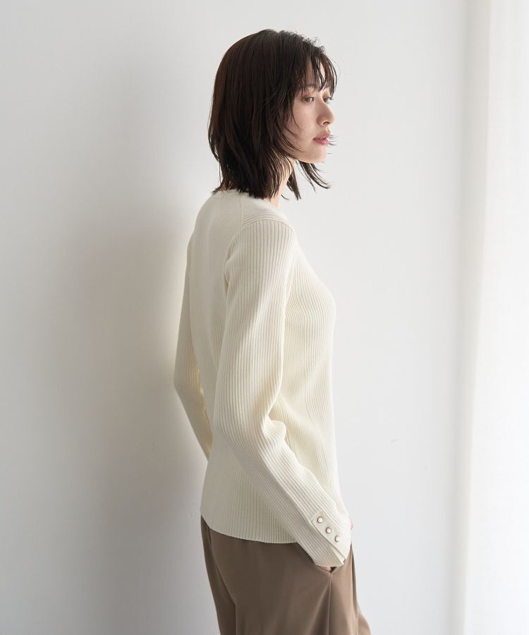 YECCA VECCA「袖釦クルーネックリブニット」|ニット・セーター|