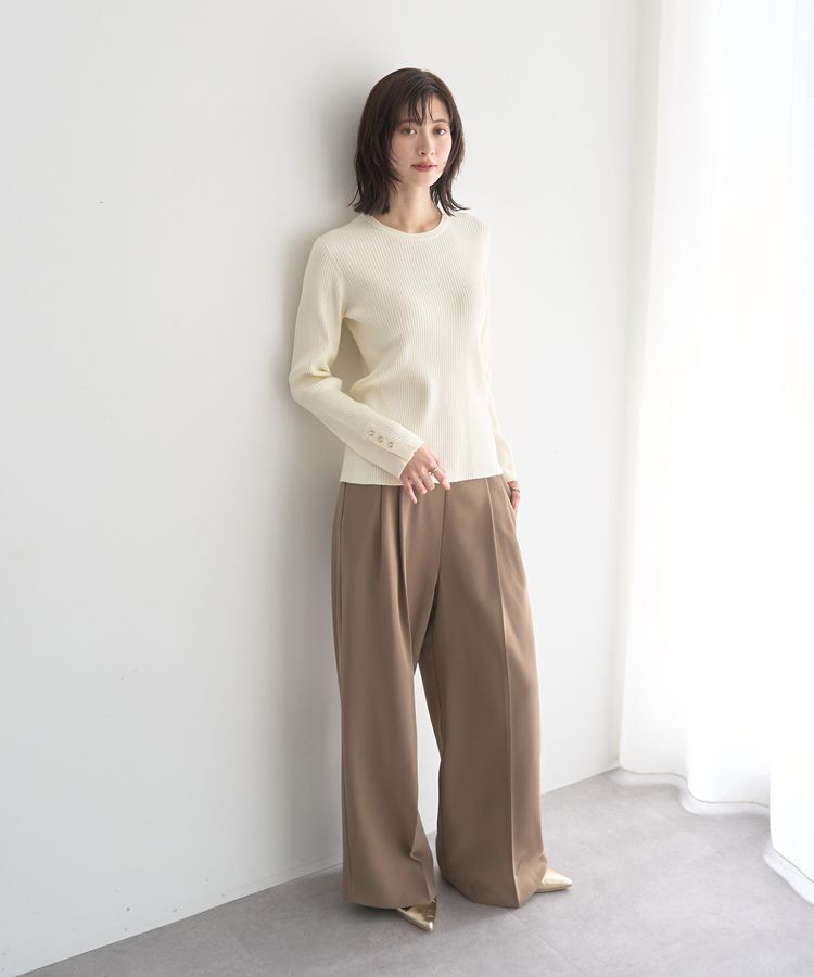 YECCA VECCA「袖釦クルーネックリブニット」|ニット・セーター|