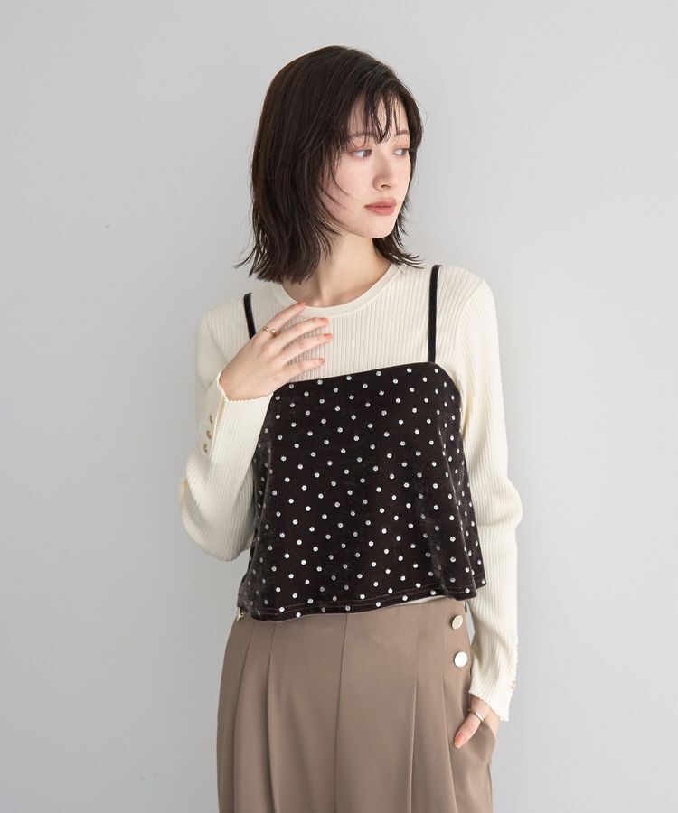 YECCA VECCA「袖釦クルーネックリブニット」|ニット・セーター|