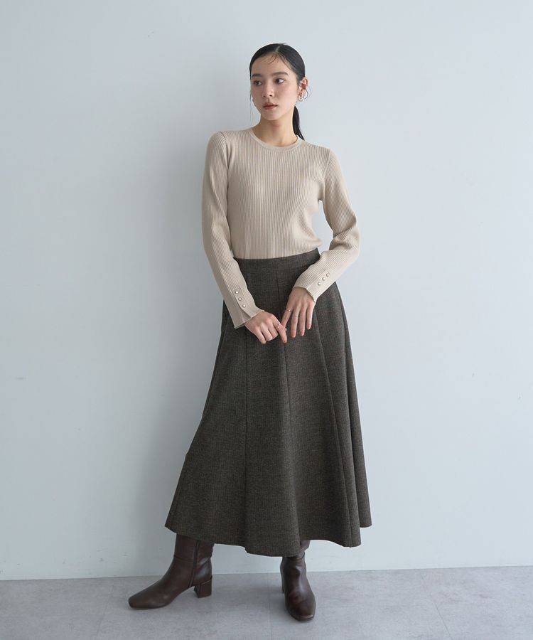 YECCA VECCA「袖釦クルーネックリブニット」|ニット・セーター|