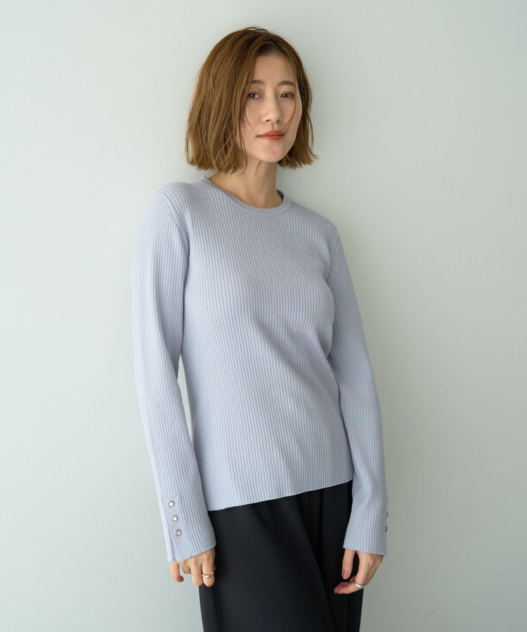 YECCA VECCA「袖釦クルーネックリブニット」|ニット・セーター|