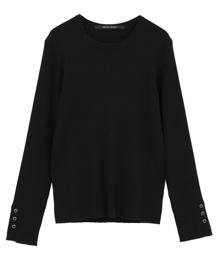 YECCA VECCA「袖釦クルーネックリブニット」|ニット・セーター|
