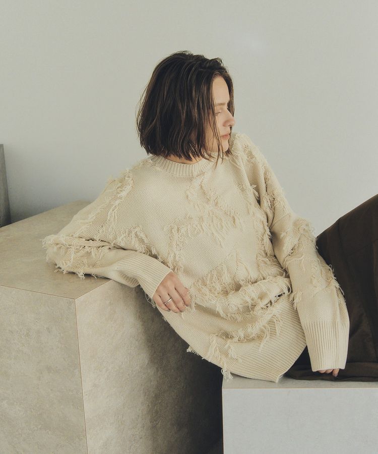 Editt by YECCA VECCA「スター柄フリンジルーズニット」|ニット・セーター|Ivory