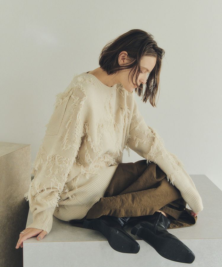 Editt by YECCA VECCA「スター柄フリンジルーズニット」|ニット・セーター|