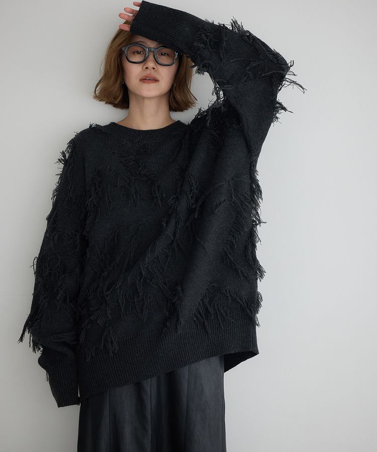 Editt by YECCA VECCA「スター柄フリンジルーズニット」|ニット・セーター|