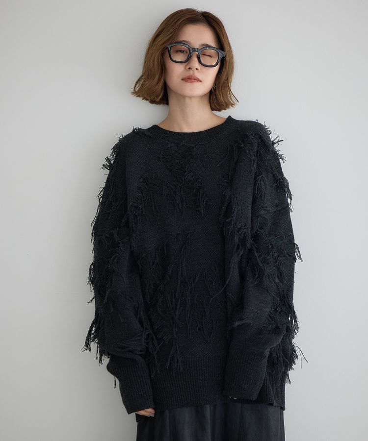 Editt by YECCA VECCA「スター柄フリンジルーズニット」|ニット・セーター|Charcoal Gray