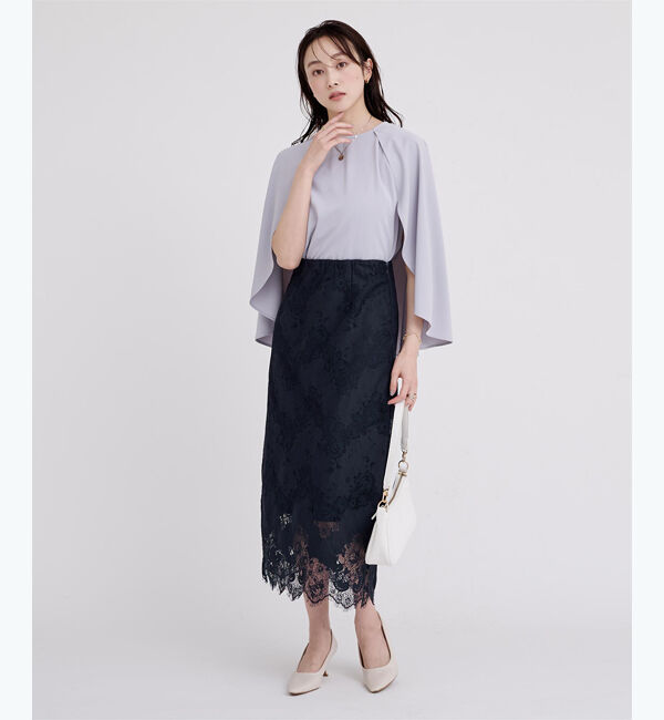 ur's「レースセミタイトスカート」|スカート|ネイビー