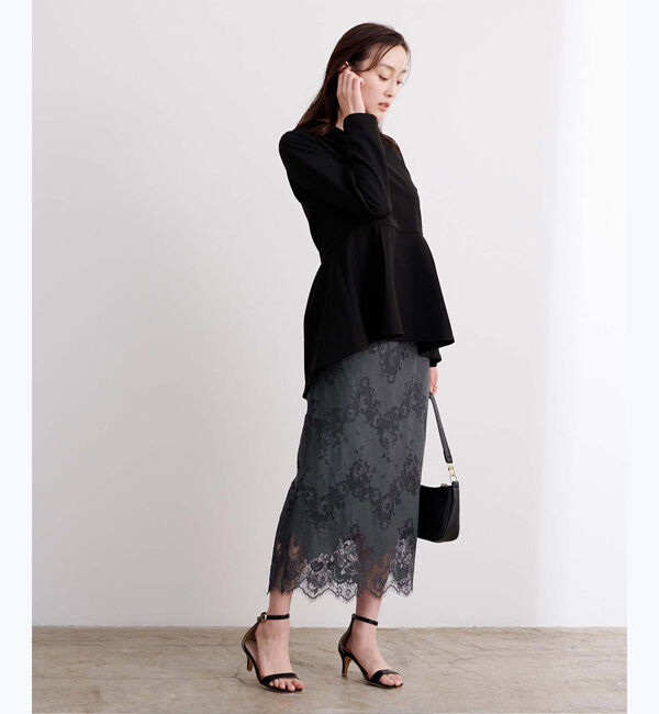 ur's「レースセミタイトスカート」|スカート|チャコール