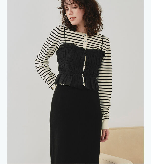 titivate「シャーリングフリルビスチェキャミソール」|キャミソール|ブラック