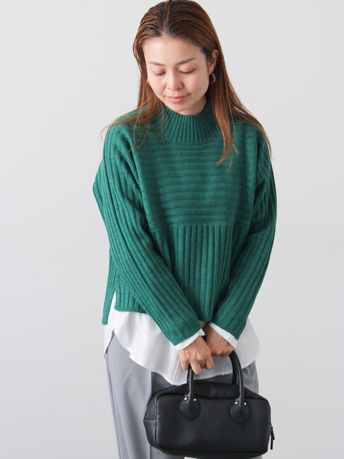 Lugnoncure「リブ切替ボトルネックニット」|ニット・セーター|グリーン