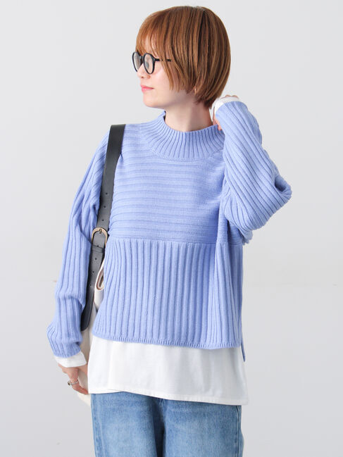 Lugnoncure「リブ切替ボトルネックニット」|ニット・セーター|ブルー