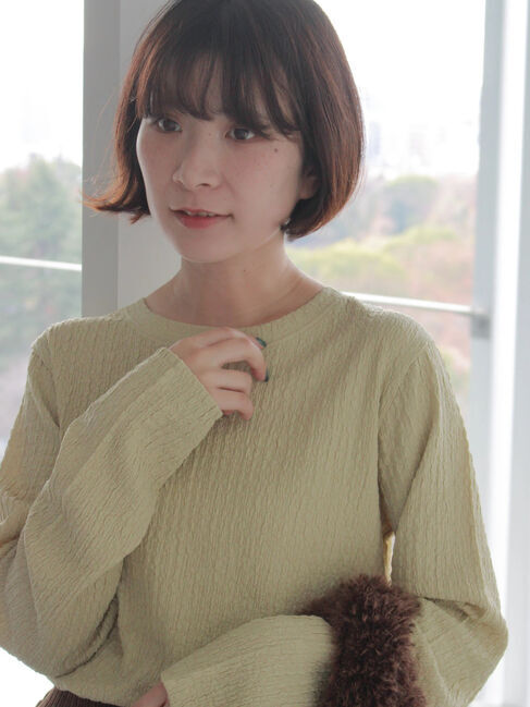 Samansa Mos2 blue「ふくれジャカードクルーネックプルオーバー」|Tシャツ・カットソー|