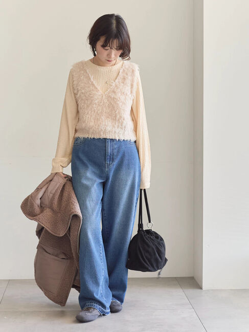 Samansa Mos2 blue「ふくれジャカードクルーネックプルオーバー」|Tシャツ・カットソー|