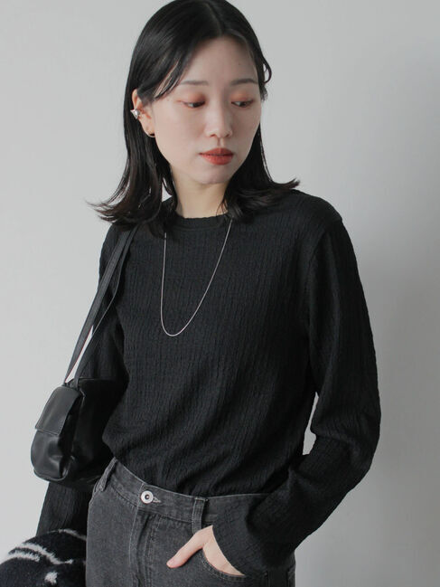 Samansa Mos2 blue「ふくれジャカードクルーネックプルオーバー」|Tシャツ・カットソー|