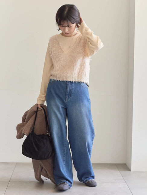 Samansa Mos2 blue「ふくれジャカードクルーネックプルオーバー」|Tシャツ・カットソー|