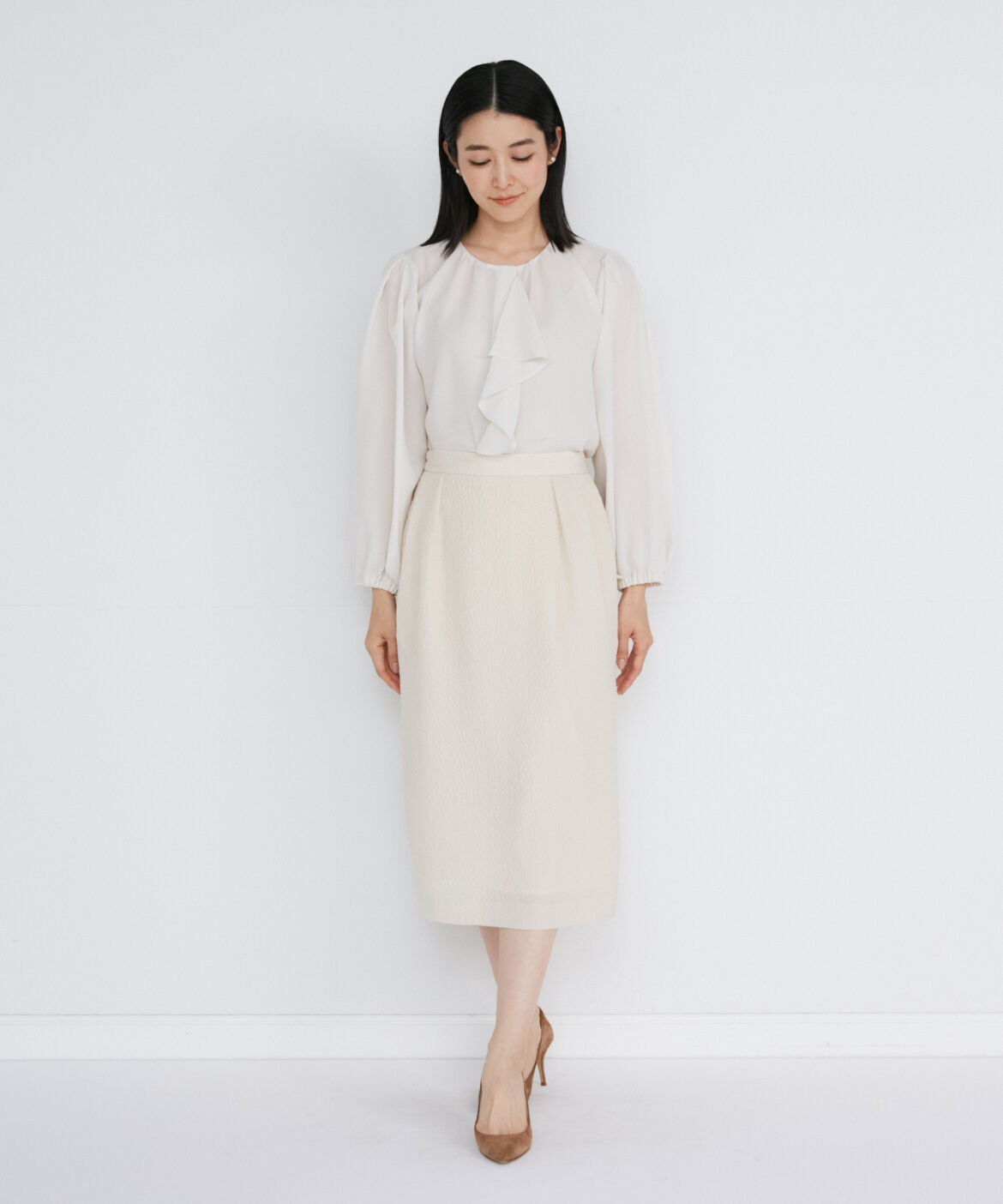 INED「《大きいサイズ》2WAYフリルブラウス」|シャツ・ブラウス|