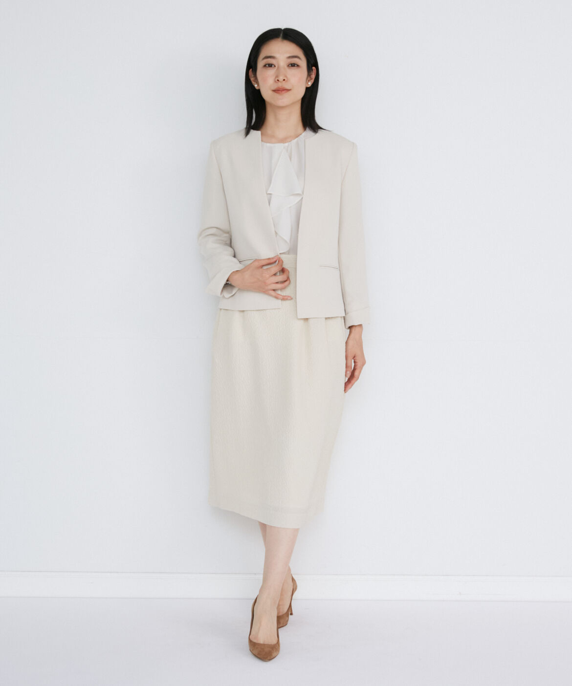 INED「《大きいサイズ》2WAYフリルブラウス」|シャツ・ブラウス|