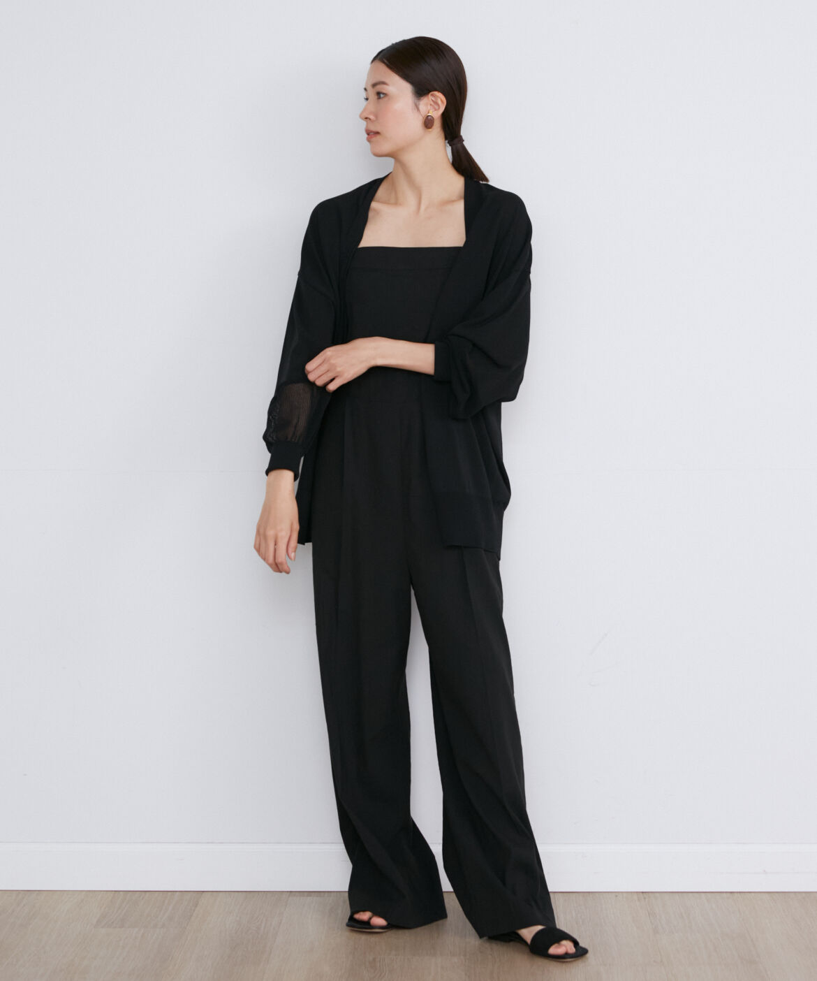 INED「メッシュ袖着流しカーディガン」|カーディガン|