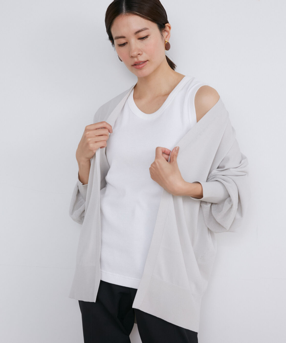 INED「メッシュ袖着流しカーディガン」|カーディガン|