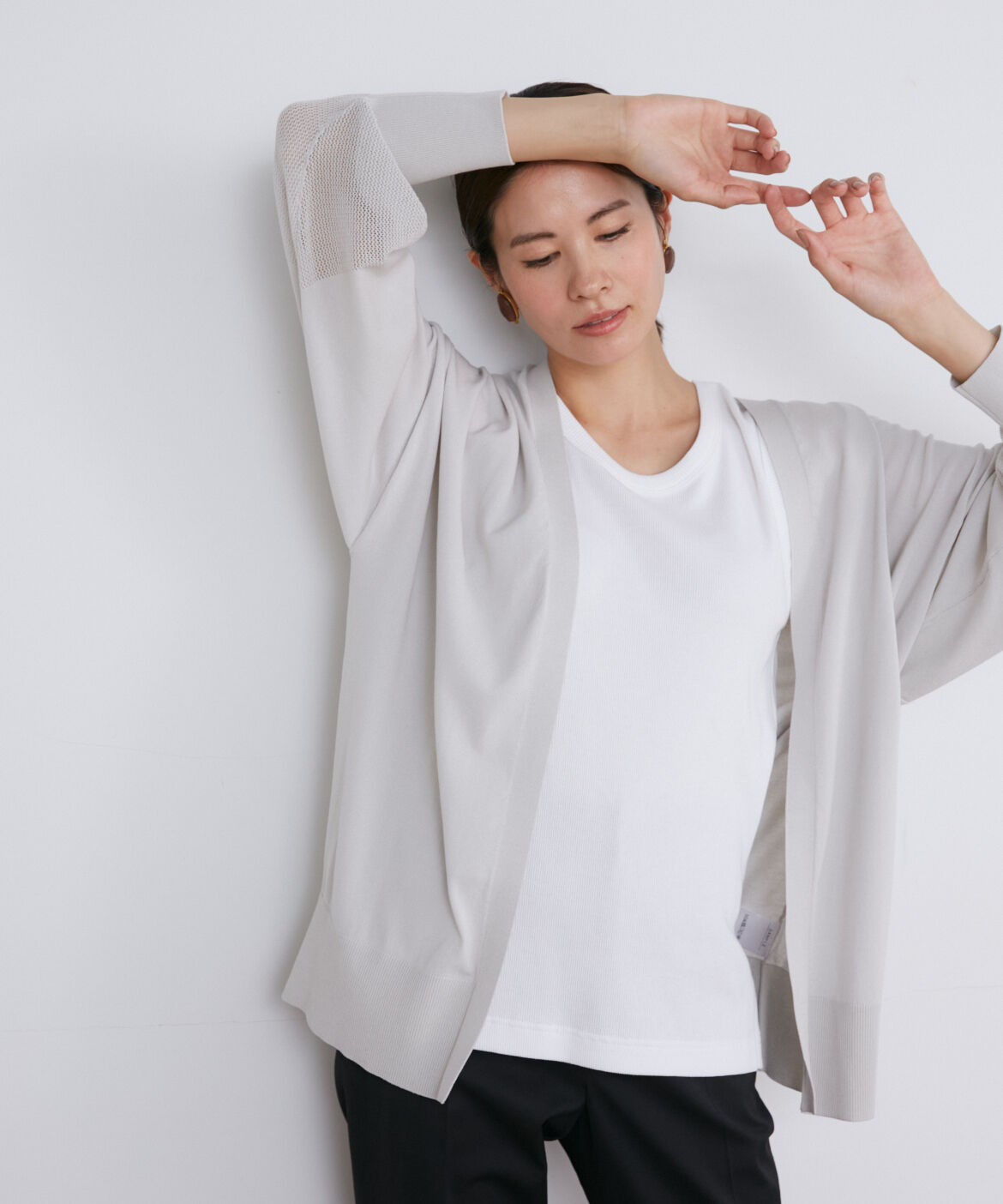 INED「メッシュ袖着流しカーディガン」|カーディガン|