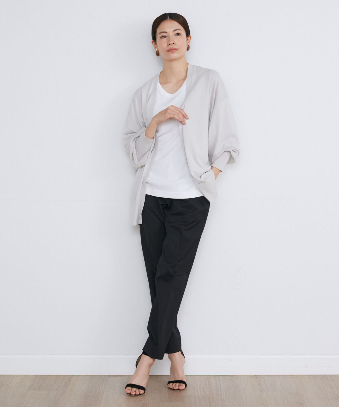 INED「メッシュ袖着流しカーディガン」|カーディガン|