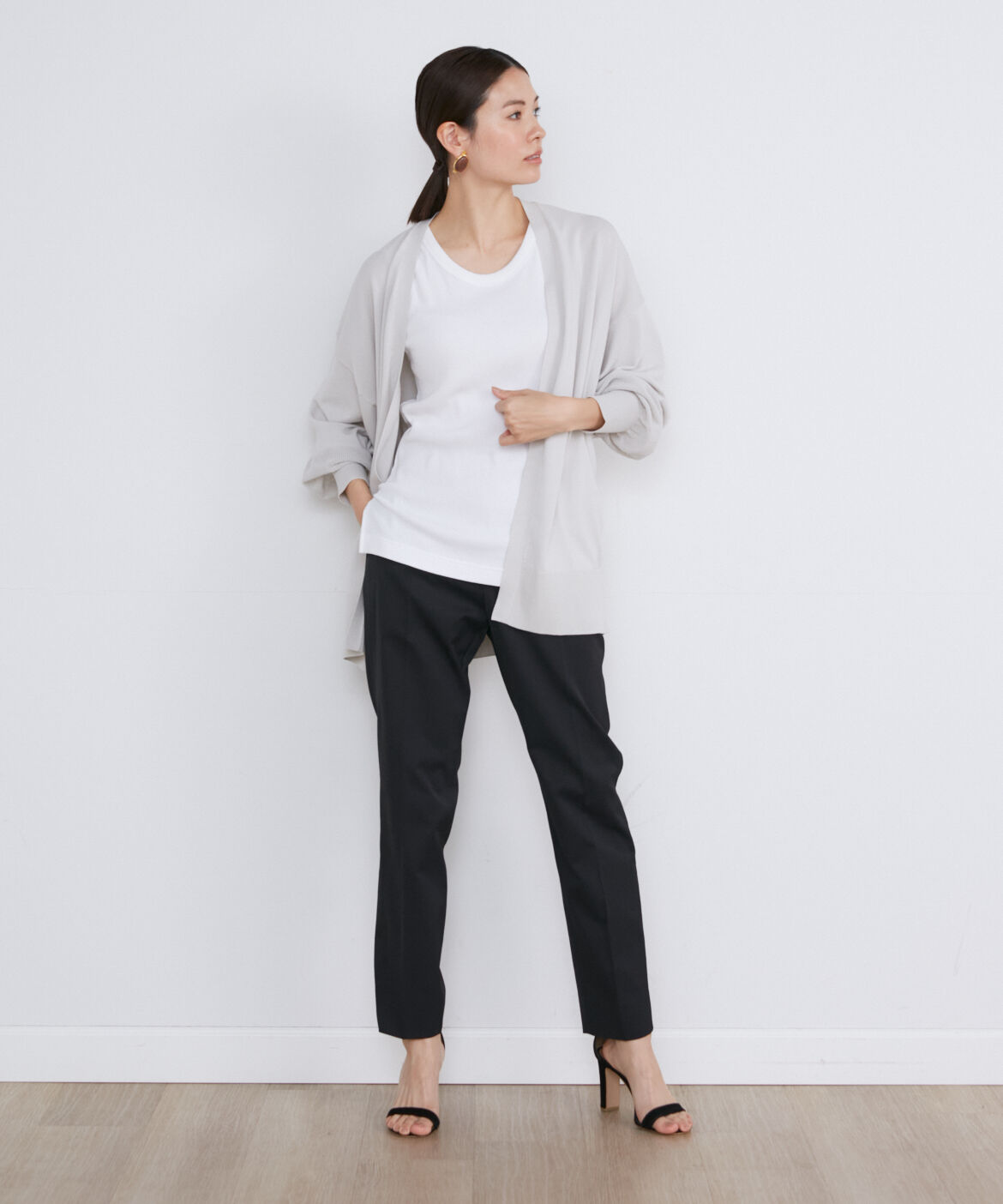 INED「メッシュ袖着流しカーディガン」|カーディガン|