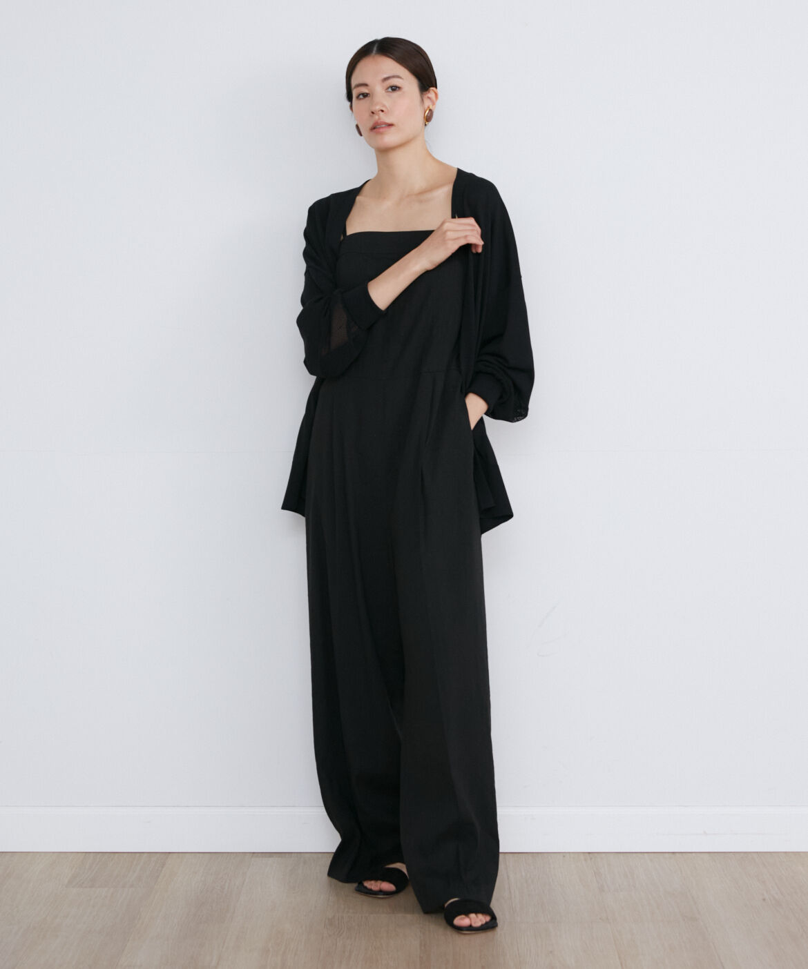 INED「メッシュ袖着流しカーディガン」|カーディガン|