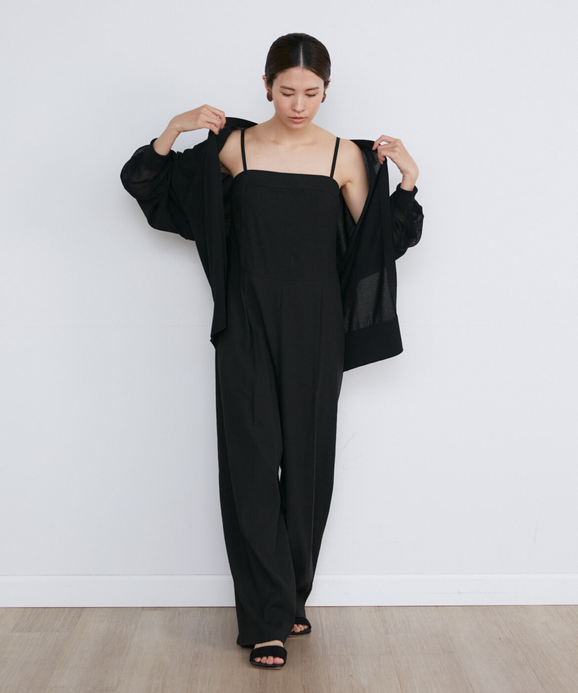 INED「メッシュ袖着流しカーディガン」|カーディガン|