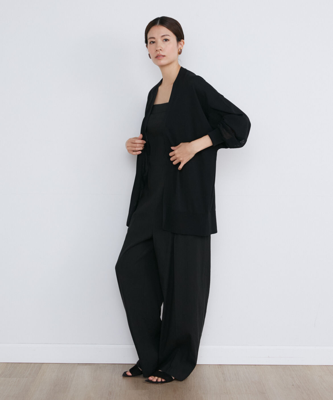 INED「メッシュ袖着流しカーディガン」|カーディガン|