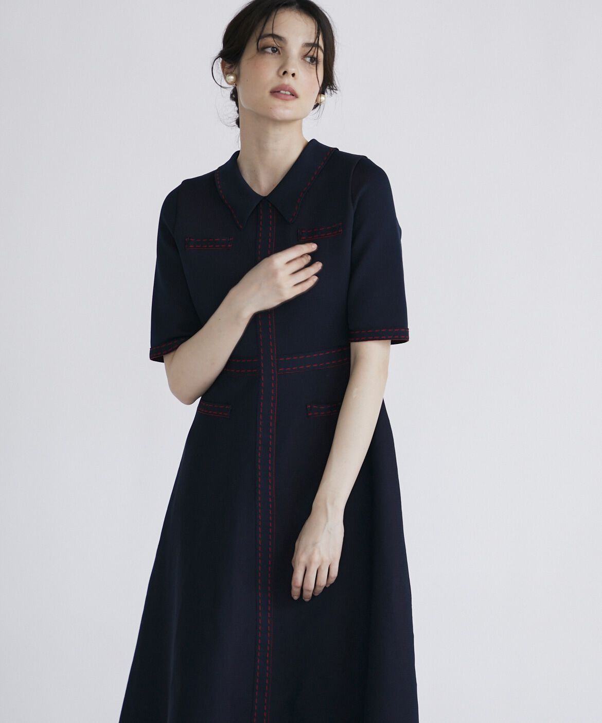 Maglie le cassetto「《M Maglie le cassetto》ステッチポロ衿ニットワンピース」|ワンピース|