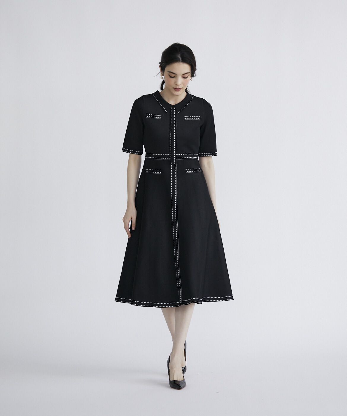 Maglie le cassetto「《M Maglie le cassetto》ステッチポロ衿ニットワンピース」|ワンピース|