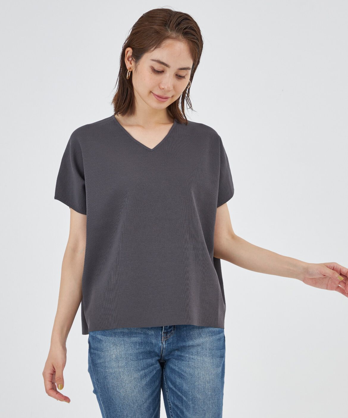 7-IDconcept.「《大きいサイズ》Vネックサマーニット」|ニット・セーター|