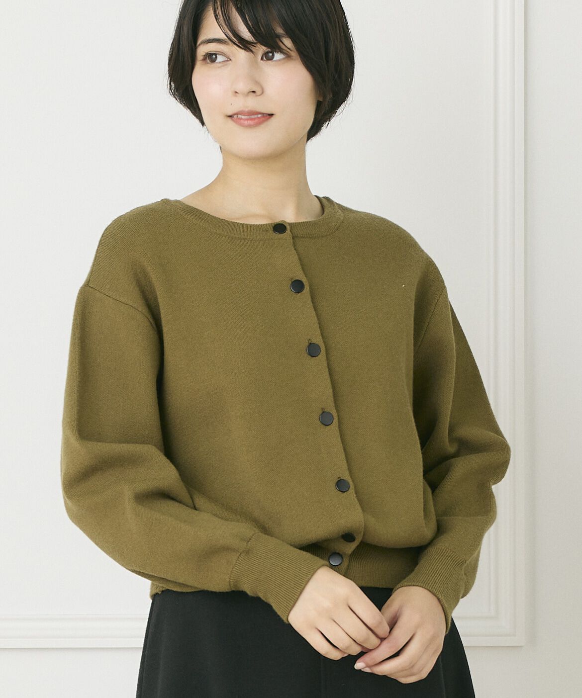 INED「《INED CLARO》2WAYクルーロゴカーディガン」|カーディガン|グリーン