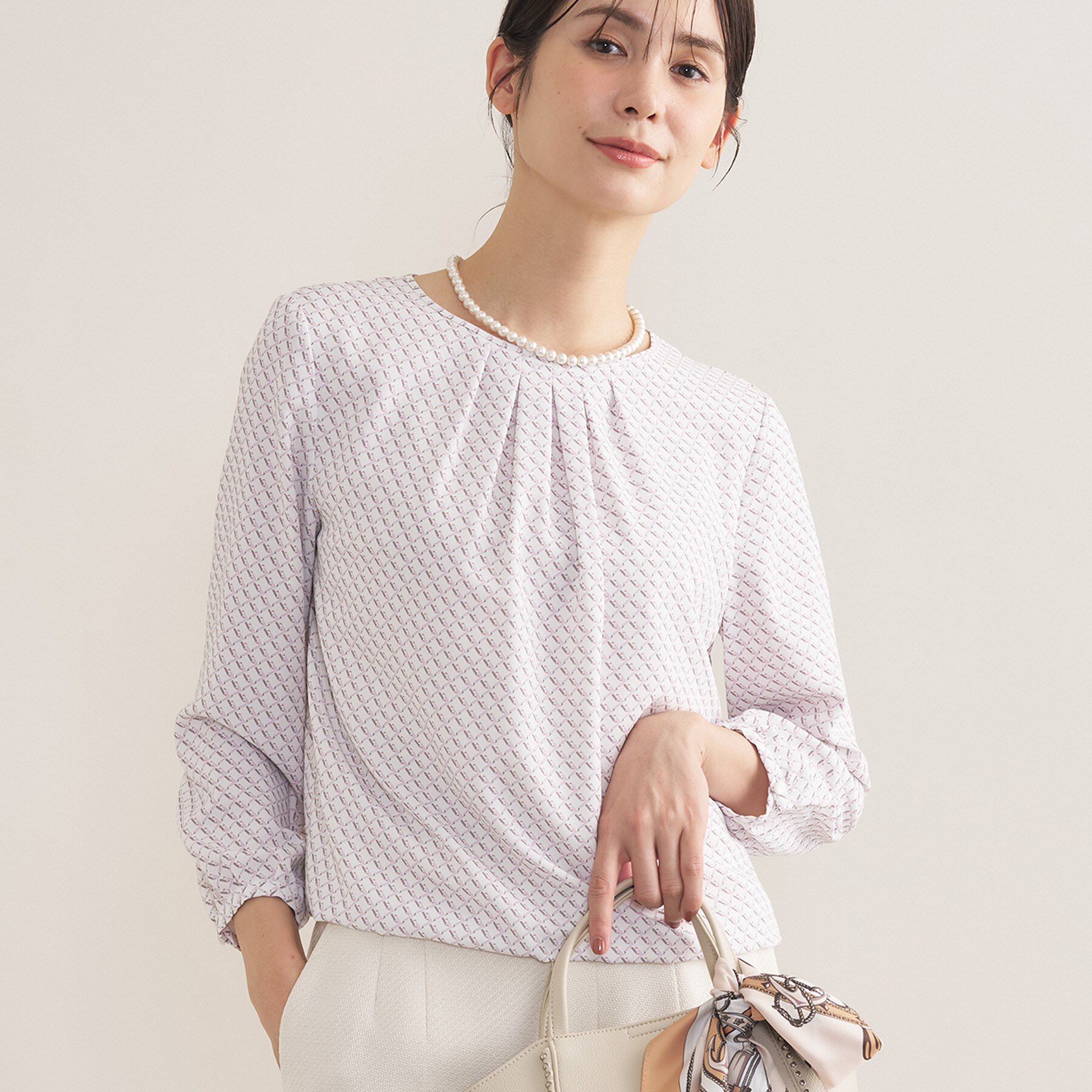 INDIVI「【セレモニー／洗える／透けにくい】ダイヤ柄プリントブラウス」|シャツ・ブラウス|
