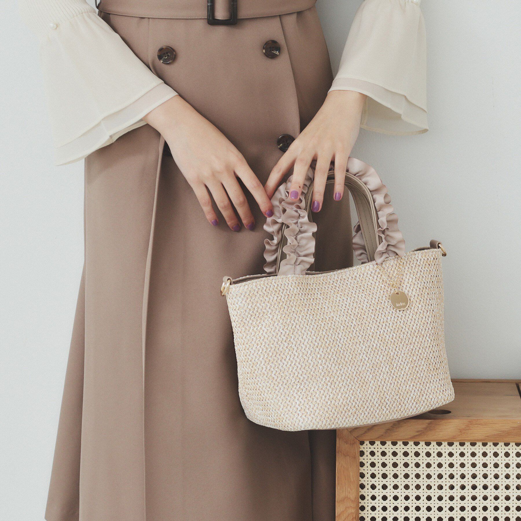 index「【2WAY】雑材フリル持ち手バッグ」|トートバッグ|ピンクベージュ(05