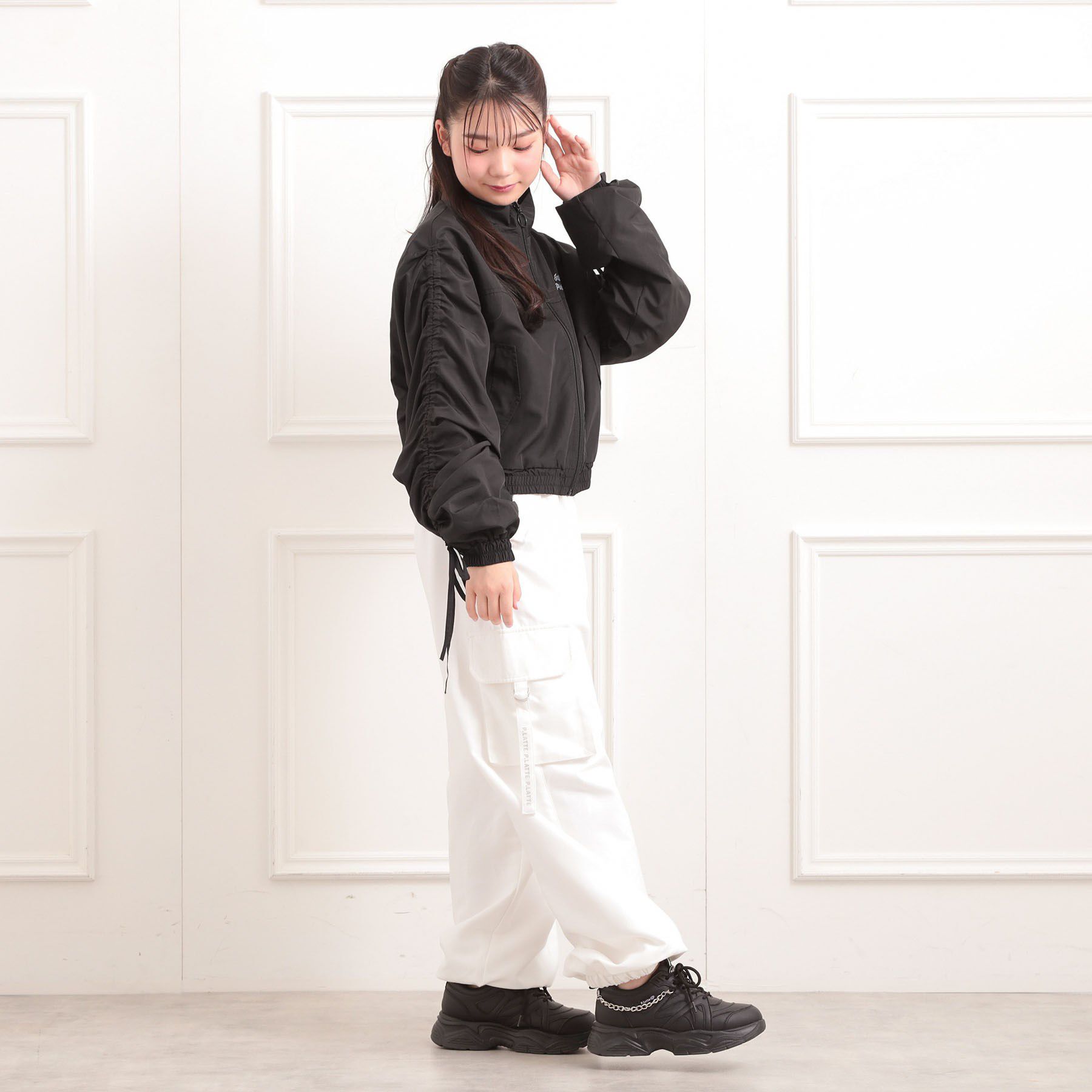 PINK-latte「袖ドロストブルゾン」|ブルゾン・スタジャン|