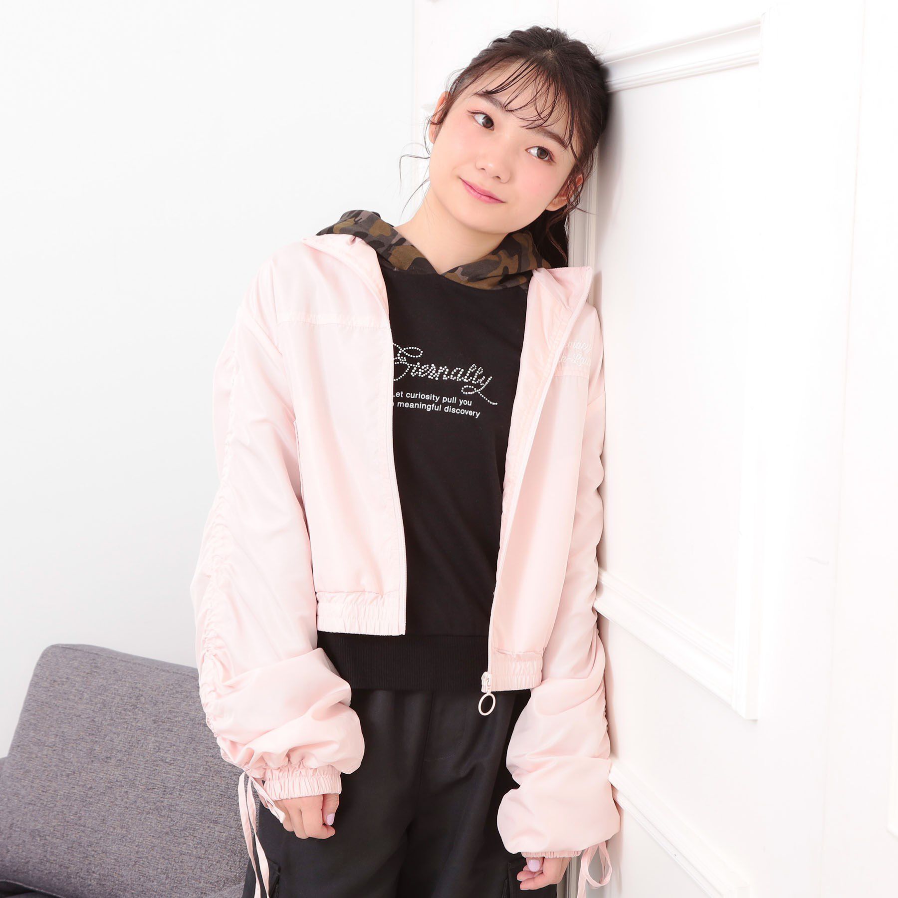 PINK-latte「袖ドロストブルゾン」|ブルゾン・スタジャン|