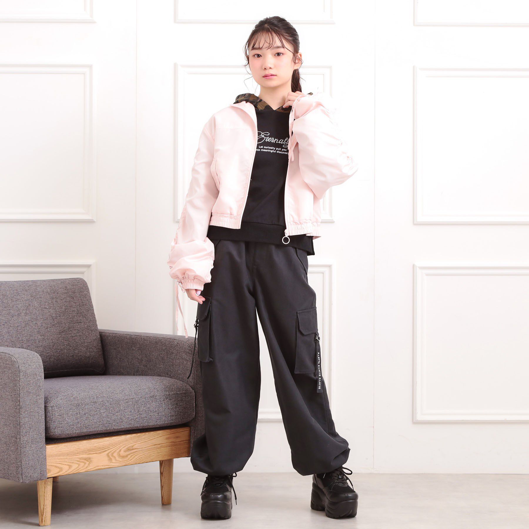 PINK-latte「袖ドロストブルゾン」|ブルゾン・スタジャン|